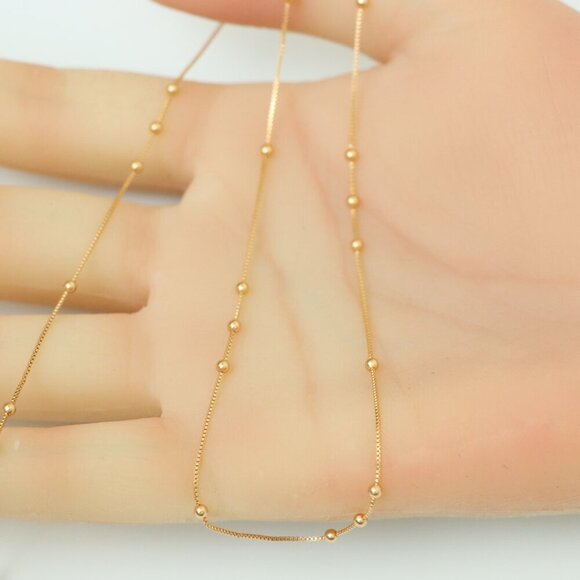 "Rose Gold Plated Brass Necklace with Dainty Beaded Chain , XPNL0143 - Picture 2 of 11